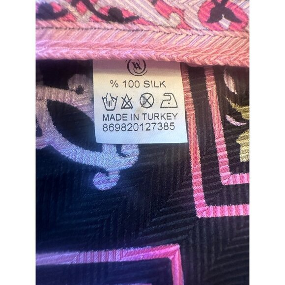 Black Pink Geometric Abstract Print Scarf Silk - Picture 2 of 5